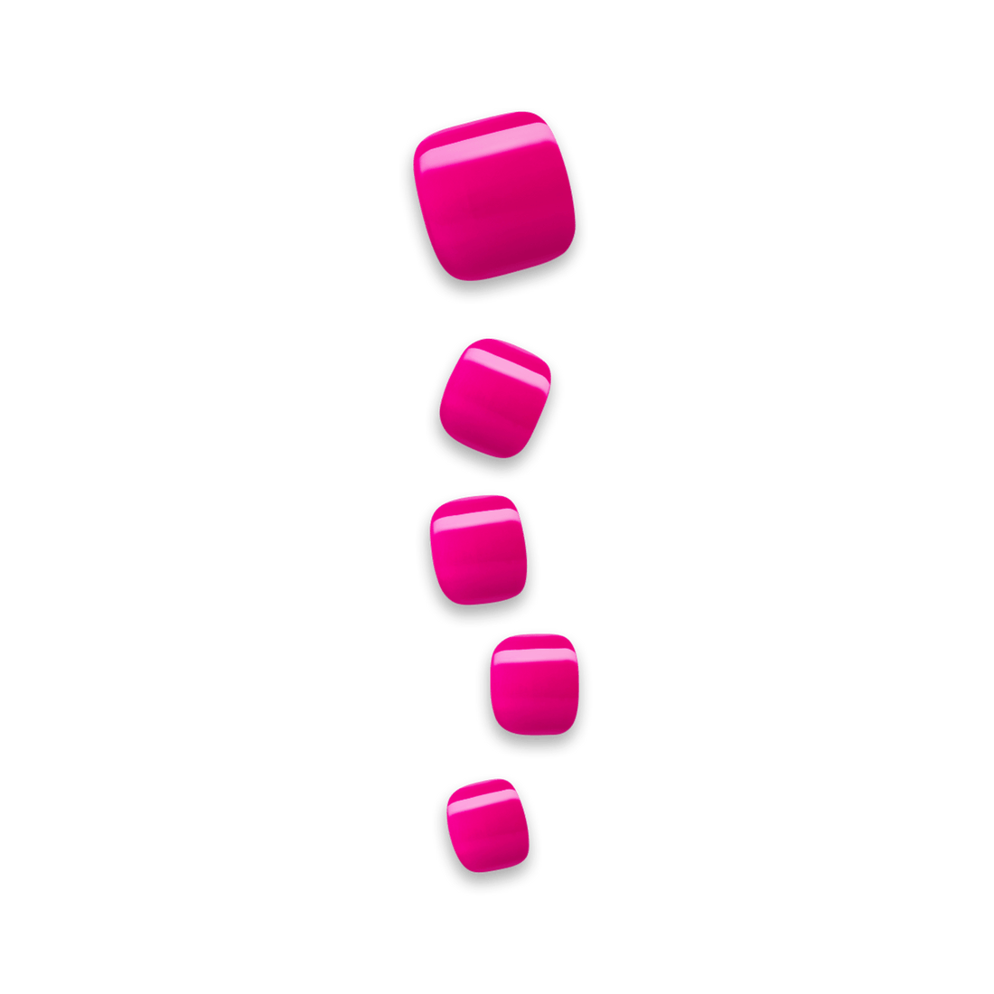Five pink square nails aligned vertically on a transparent background
