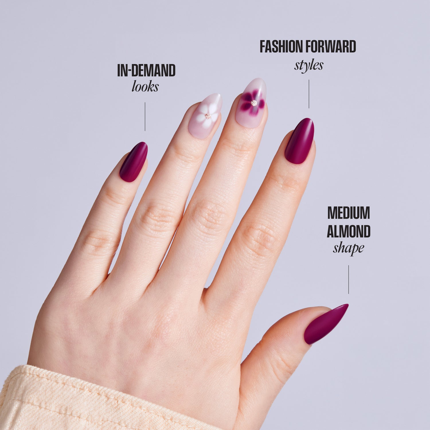 Kiss Core Design Press On Fake Glue Nails - Salted Caramel Crush | Design, Red, Medium, Almond