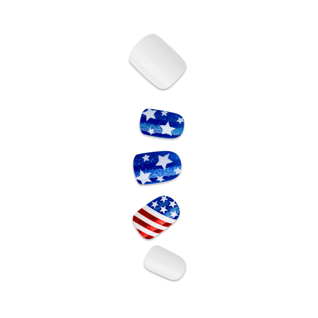 Set of colorful nails with star patterns on a green background