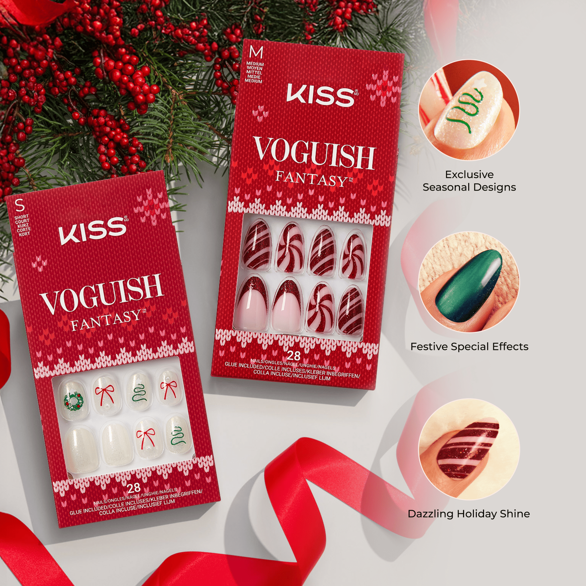 KISS Voguish Fantasy Holiday Press On Glue Nails - Ho Ho Holiday