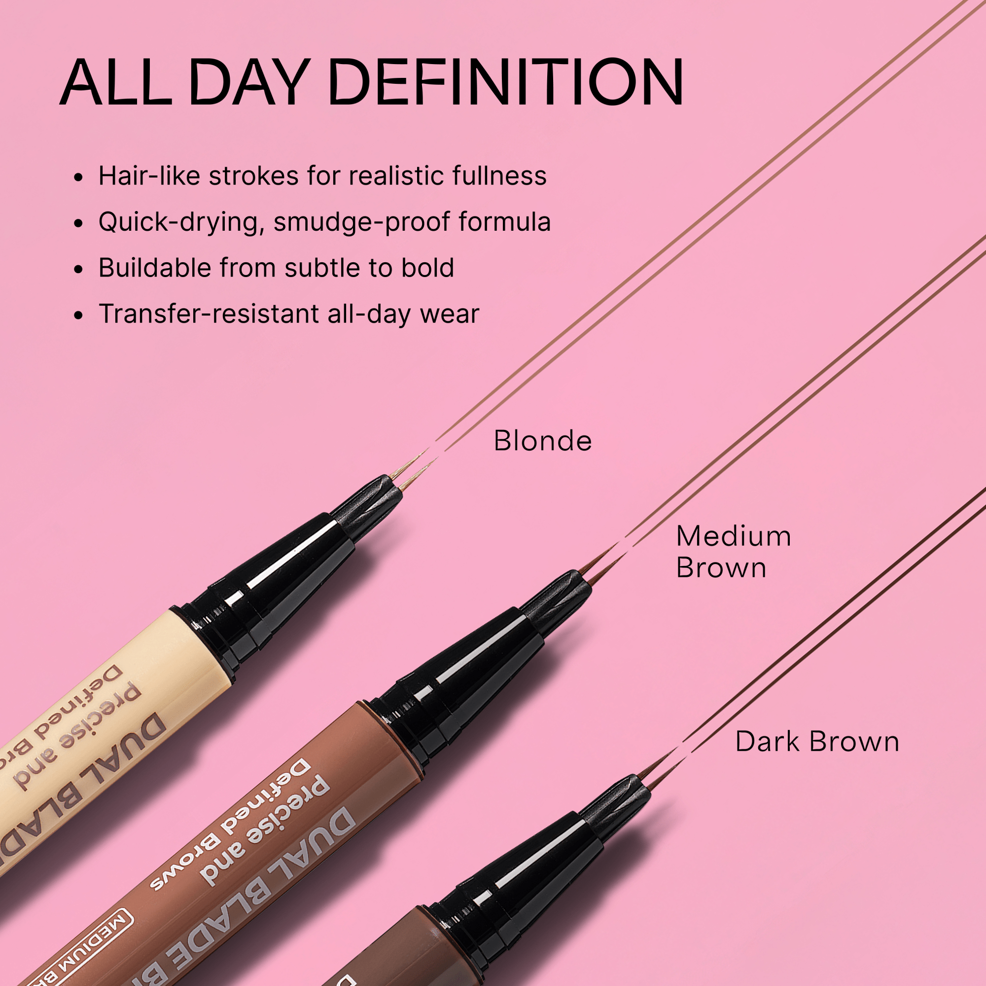 Kiss Dual Blade Brow Pen - Medium Brown | Smudge Free