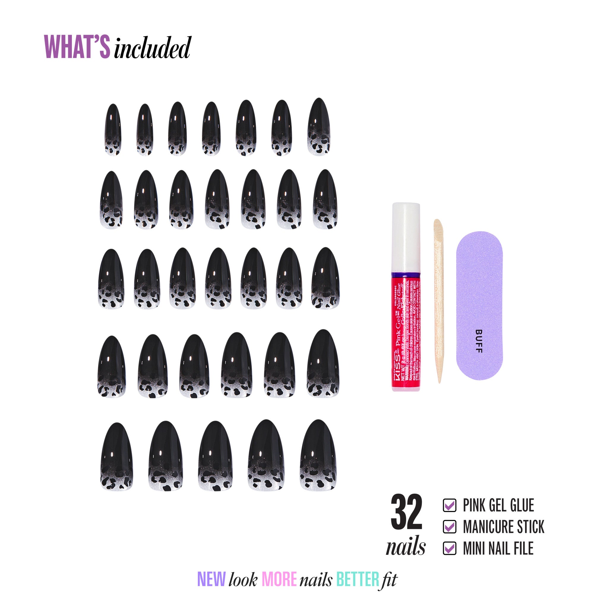 Kiss Haunt Halloween Press On Fake Glue Nails - Polish Potion | Design, Black, Long, Almond, Glow In The Dark