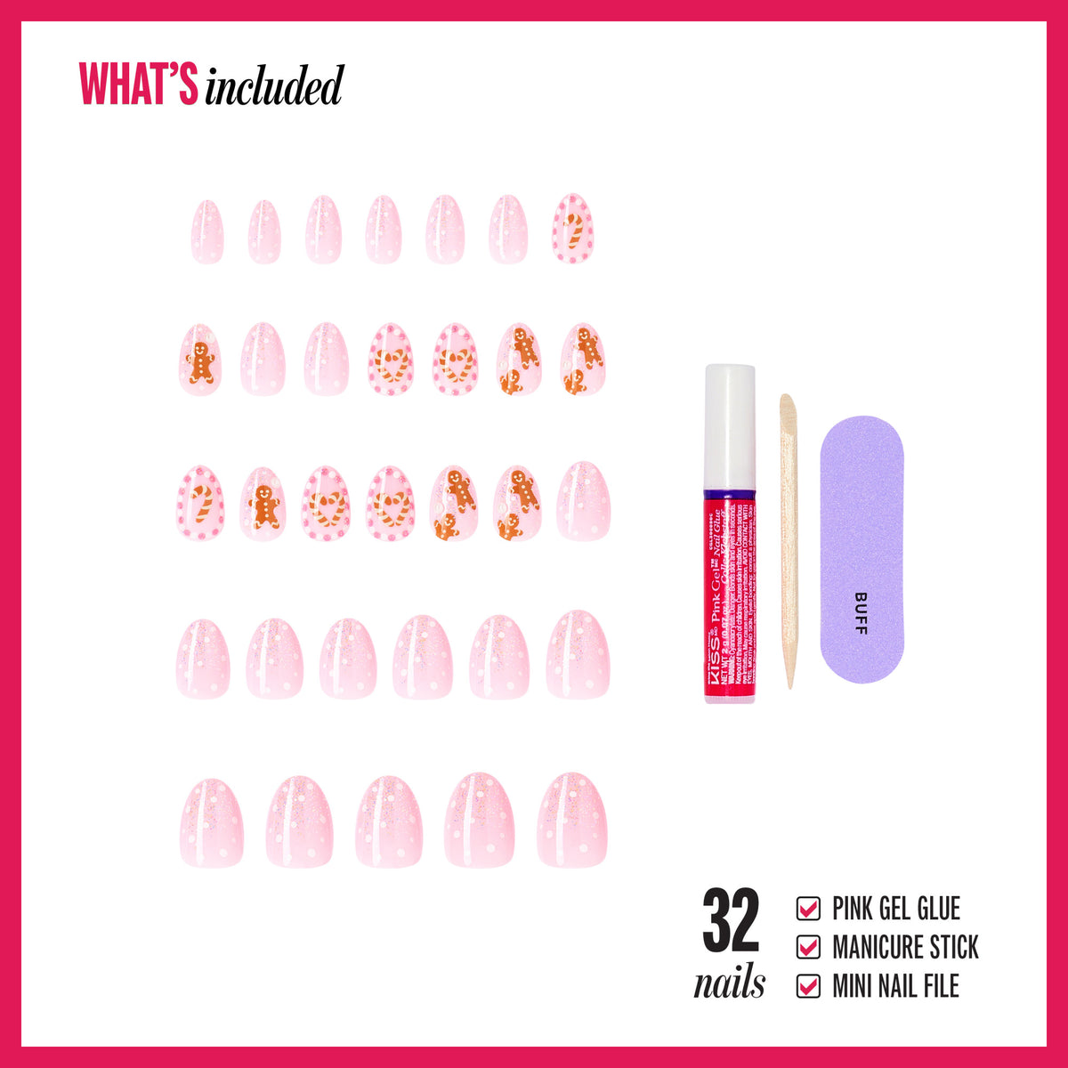 Kiss Merry Holiday Press On Fake Glue Nails - Blanket Season | Design, Pink, Short, Almond