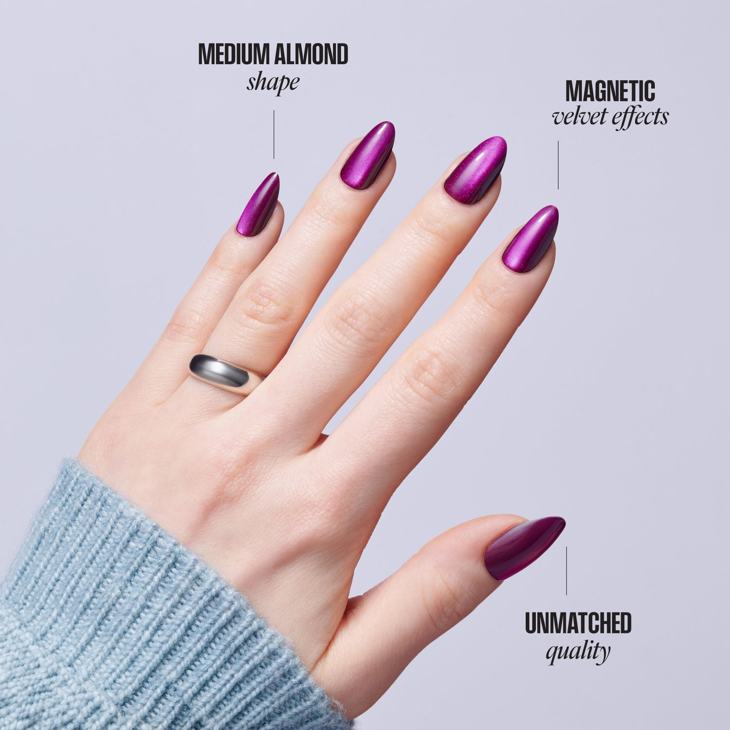 Kiss Core Magnetic Press On Fake Glue Nails - Glaring Sparks | Design, Purple, Medium, Almond