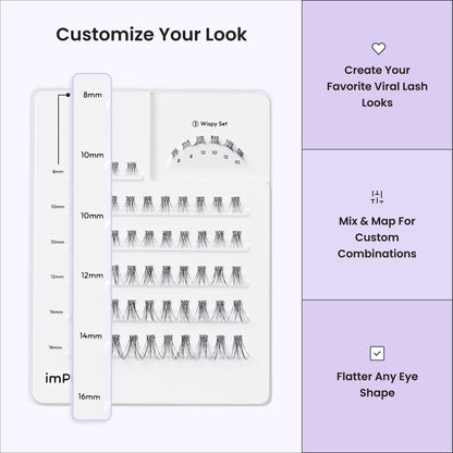 imPRESS Pre-Glued Individual Lashes Multipack, Classic Wispy, 60 Lash Clusters