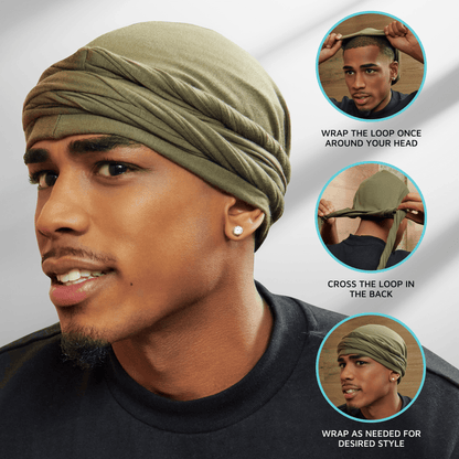 Satin-Lined Halo Turban Set Black w/ 2 Wave CapsPremium - Image 10