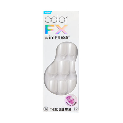 KISS imPRESS No Glue Mani Press On Nails, Color FX, Universal, White, Short Squoval, 30ct