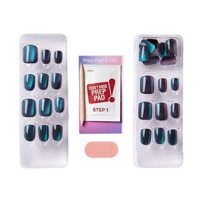 KISS imPRESS No Glue Mani Press On Nails, Color FX, Better Things, Green, Short Squoval, 30ct
