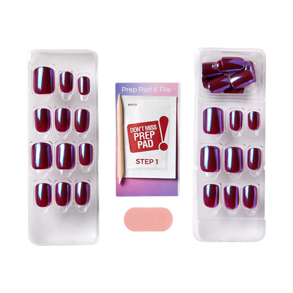 KISS imPRESS No Glue Mani Press On Nails, Color FX, Infinity, Purple, Short Squoval, 30ct