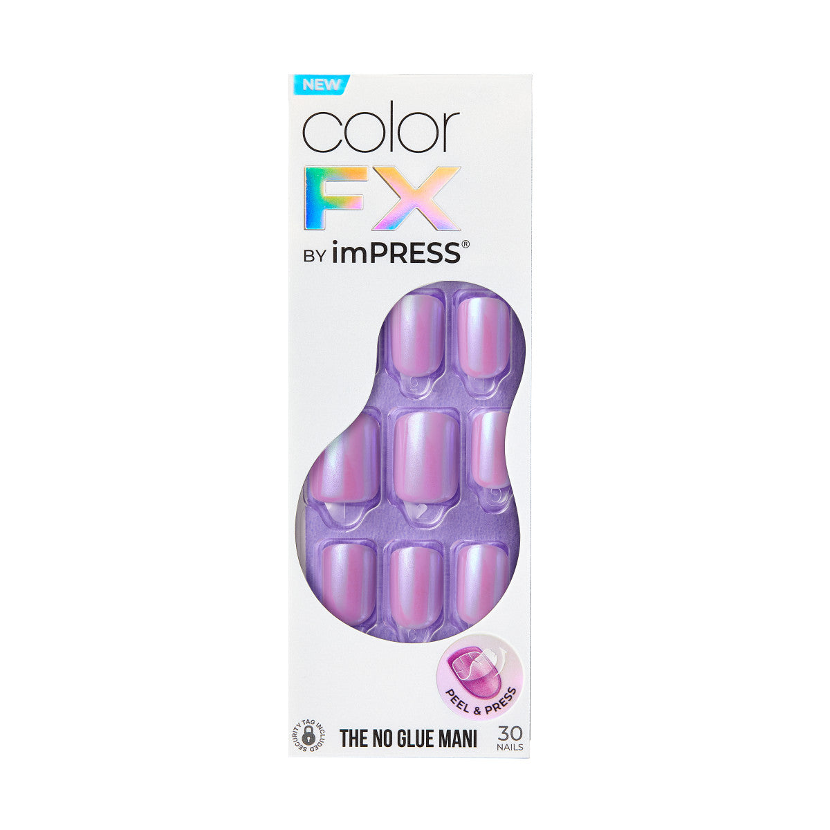 KISS imPRESS No Glue Mani Press On Nails, Color FX, Wonder, Purple, Short Squoval, 30ct
