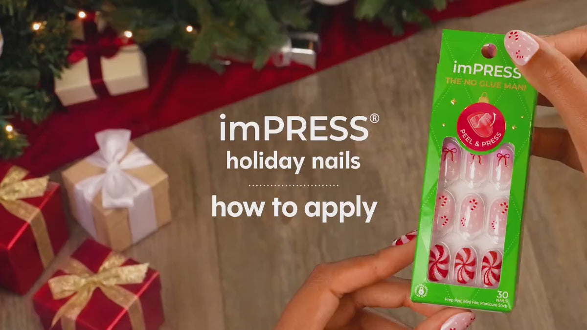 Impress Design Holiday No Glue Fake Press On Nails - Flare | Design, Gold, Short, Squoval, Manicure