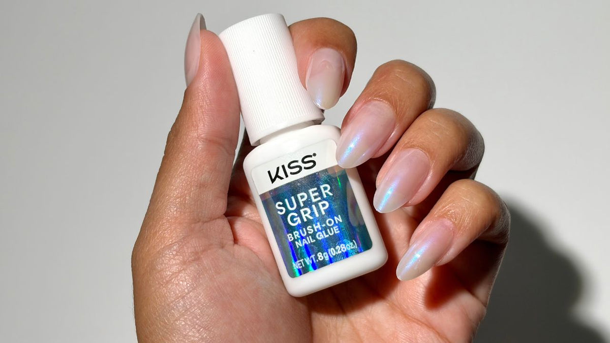 Kiss SuperGrip Brush-On Nail Glue | Nail Adhesive, Press-On Glue, Vitamin E Infused, Long-Lasting Wear, Clean &amp; Strong, 0.28 oz.
