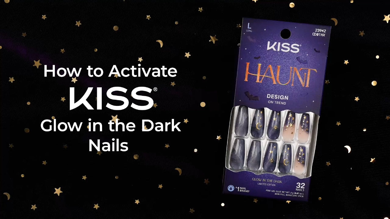 Kiss Haunt Halloween Press On Fake Glue Nails - Nailed By Night | Design, Orange, Short, Squoval, Glow In The Dark