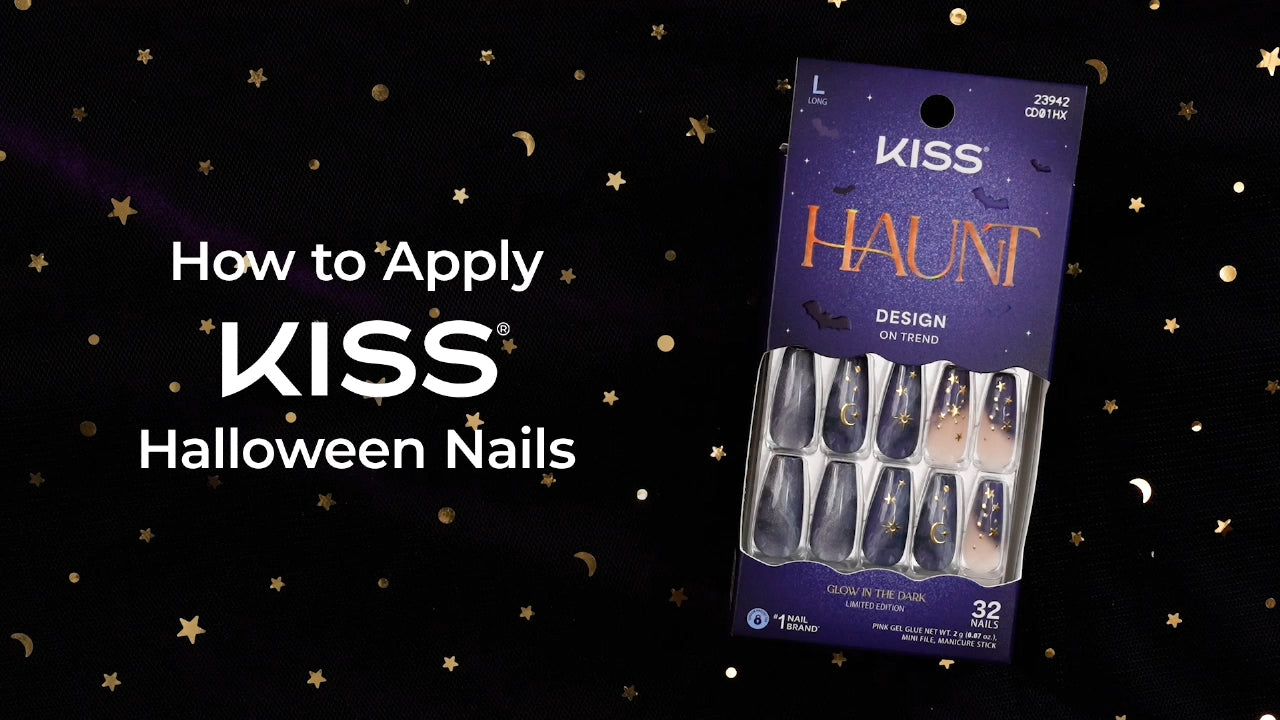 Kiss Haunt Halloween Press On Fake Glue Nails - Nailed By Night | Design, Orange, Short, Squoval, Glow In The Dark