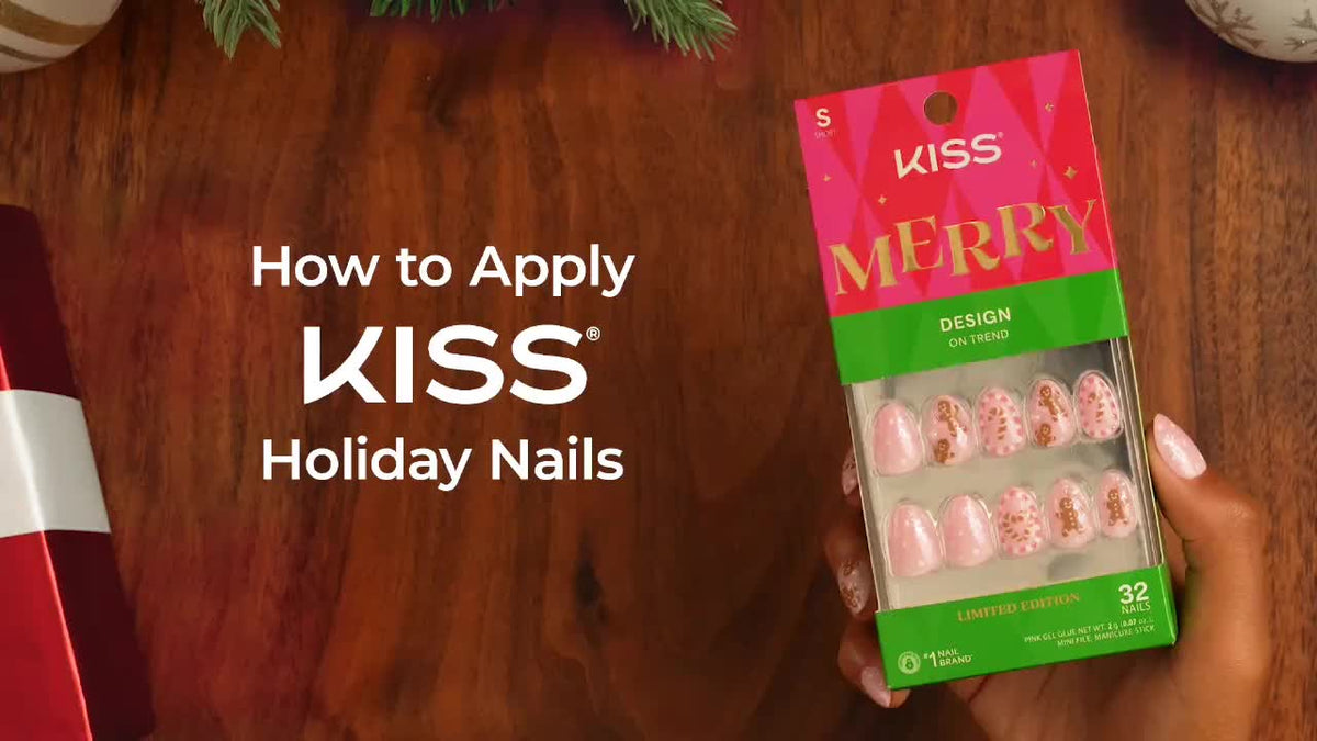 Kiss Merry Holiday Press On Fake Glue Nails - Deck The Nails | Design, Red &amp; White, Medium, Almond