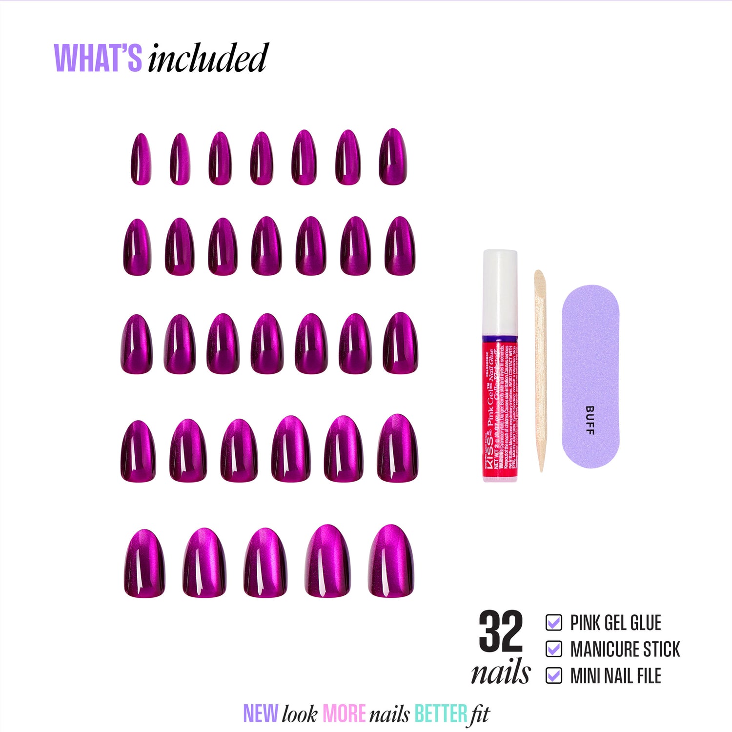 Kiss Core Magnetic Press On Fake Glue Nails - Glaring Sparks | Design, Purple, Medium, Almond