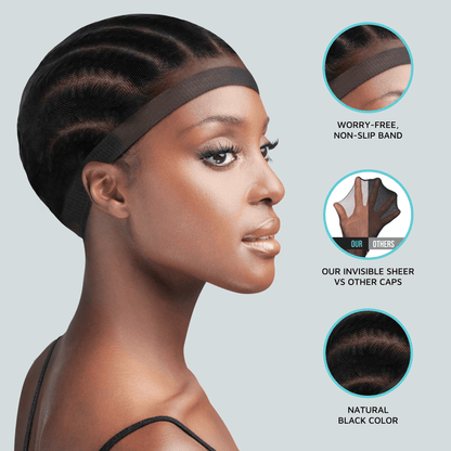 HD Invisible Stocking Wig Cap Black 5 pcs - Image 7