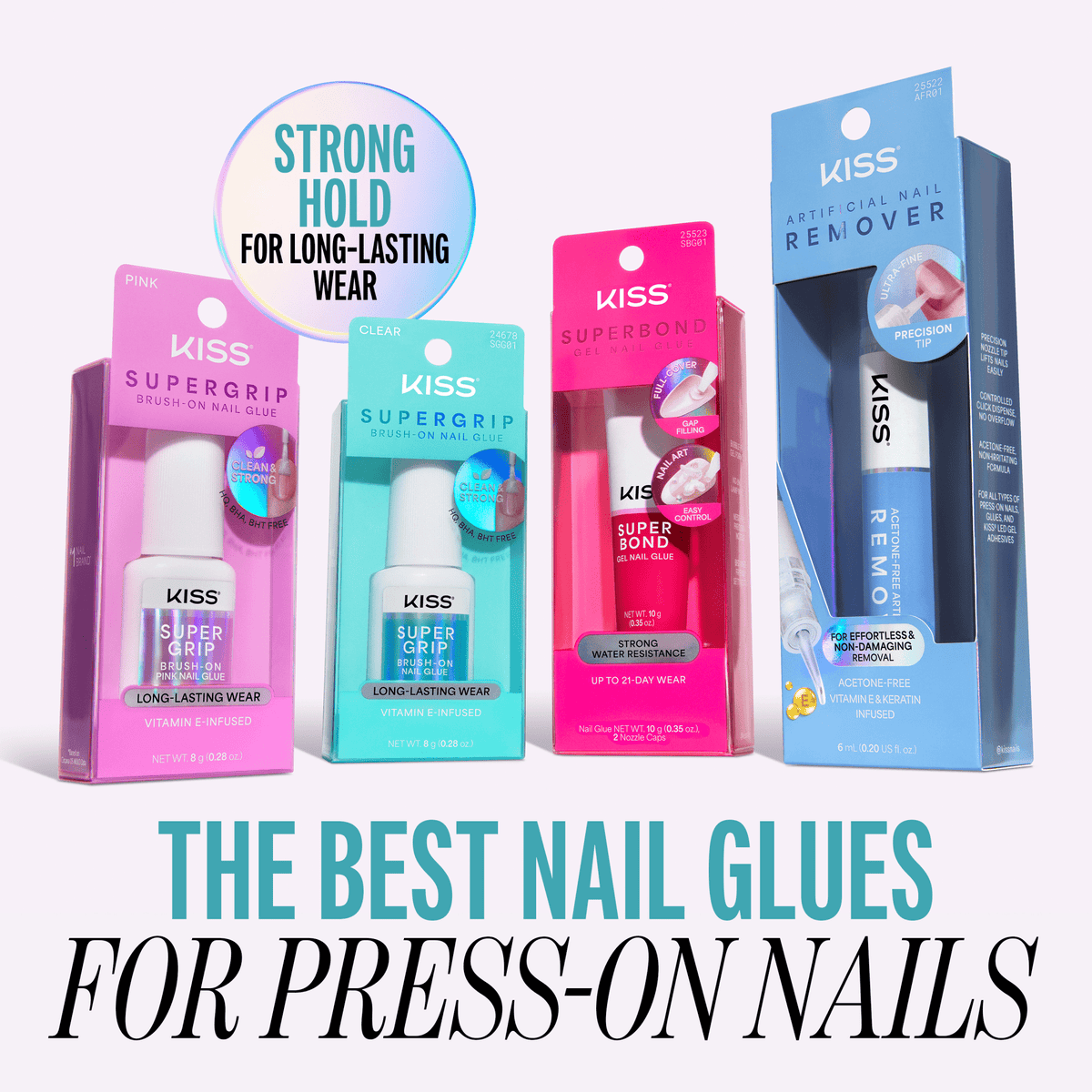 Kiss SuperGrip Brush-On Nail Glue | Nail Adhesive, Press-On Glue, Vitamin E Infused, Long-Lasting Wear, Clean &amp; Strong, 0.28 oz.