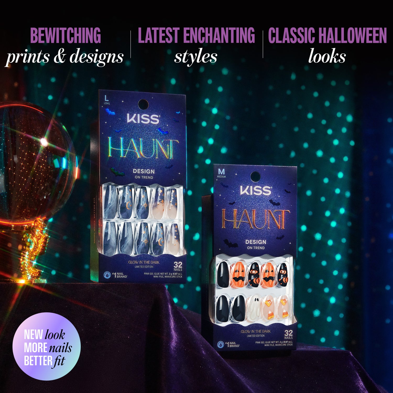 Kiss Haunt Halloween Press On Fake Glue Nails - Silent Howl | Design, Blue, Short, Squoval, Glow In The Dark