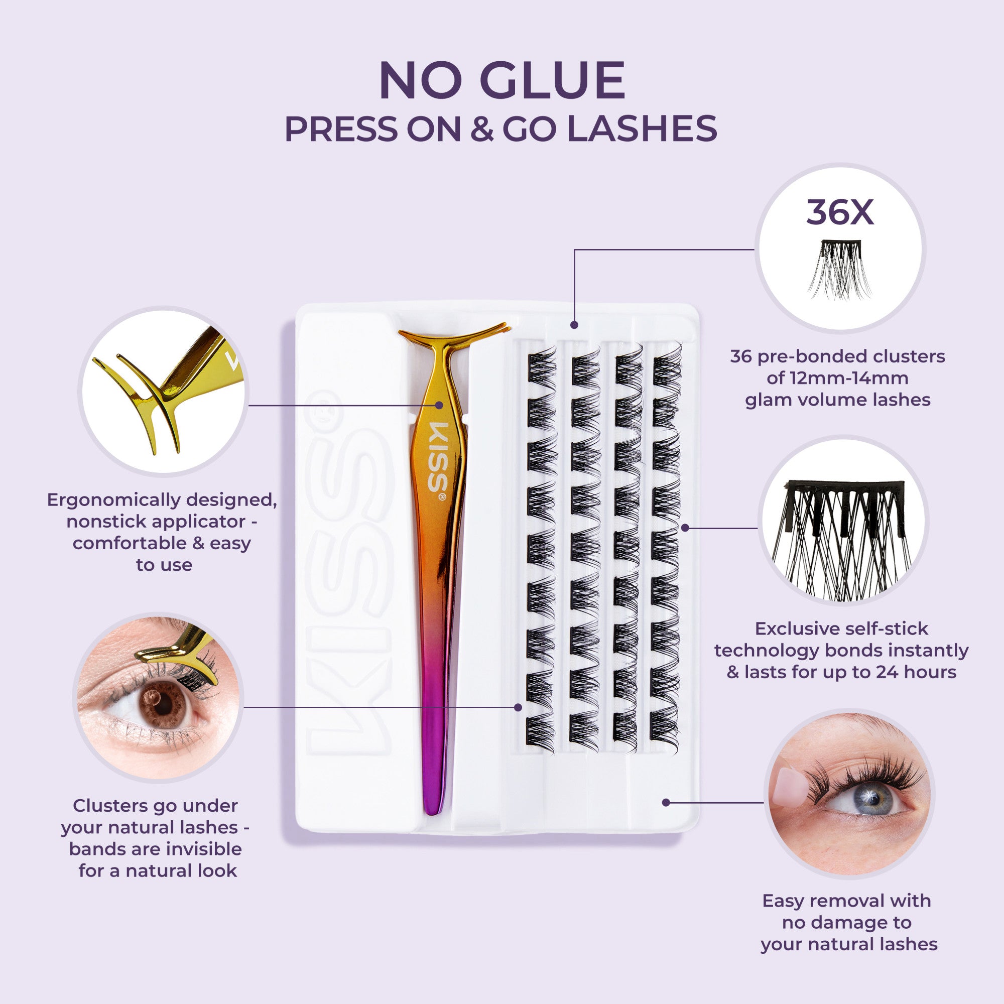 imPRESS Falsies Self Adhesive Eyelashes, 36 Lash Clusters - Voluminous