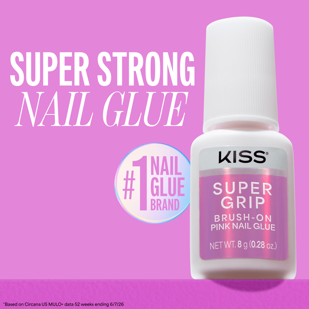 Kiss SuperGrip Brush-On Pink Nail Glue | Nail Adhesive, Press-On Glue, Vitamin E Infused, Long-Lasting Wear, Clean &amp; Strong, Pink Tint, 0.28 oz.