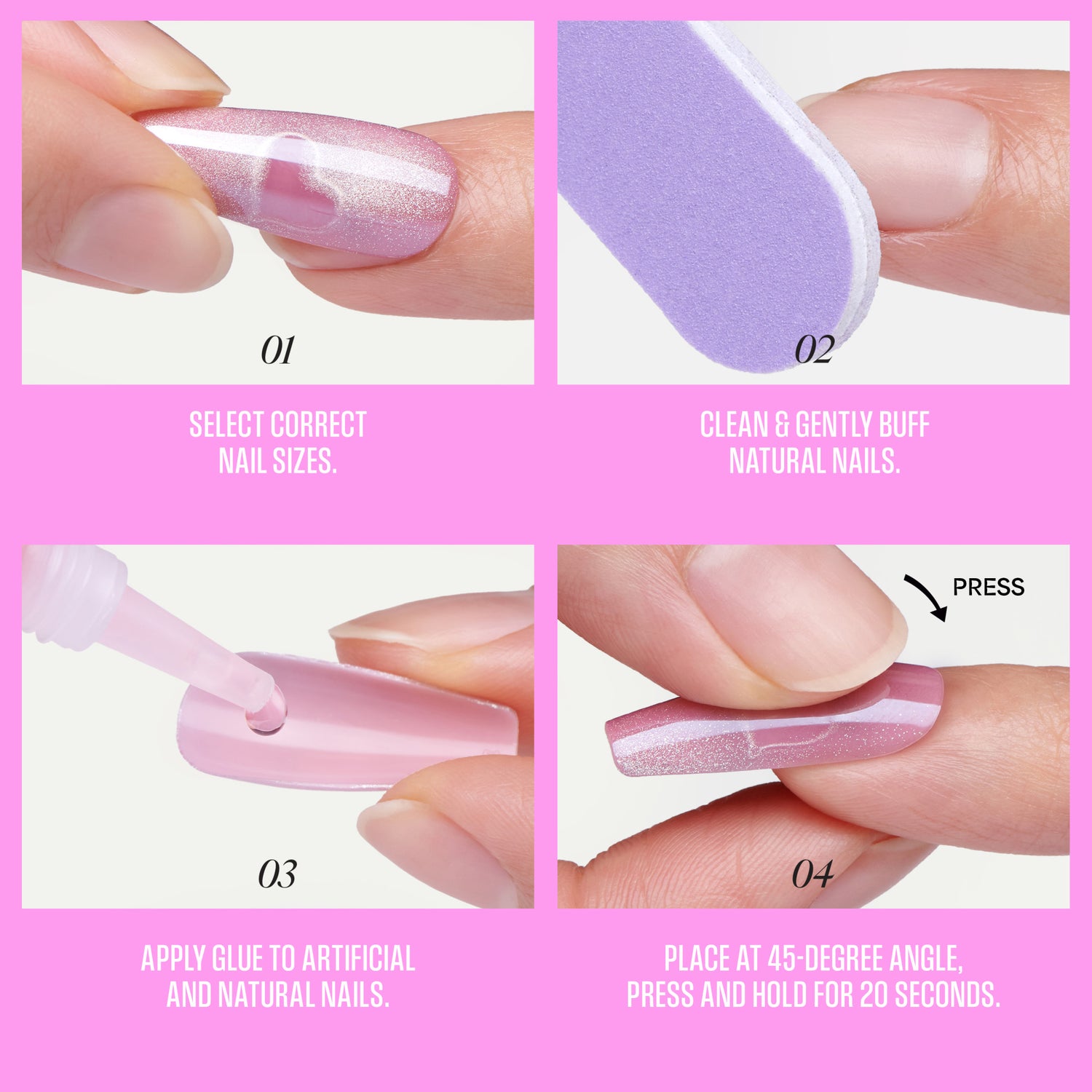Kiss Glam Embellished Press On Fake Glue Nails - Velvet Noir | 3D &amp; Jewel Design, Pink, Medium, Almond