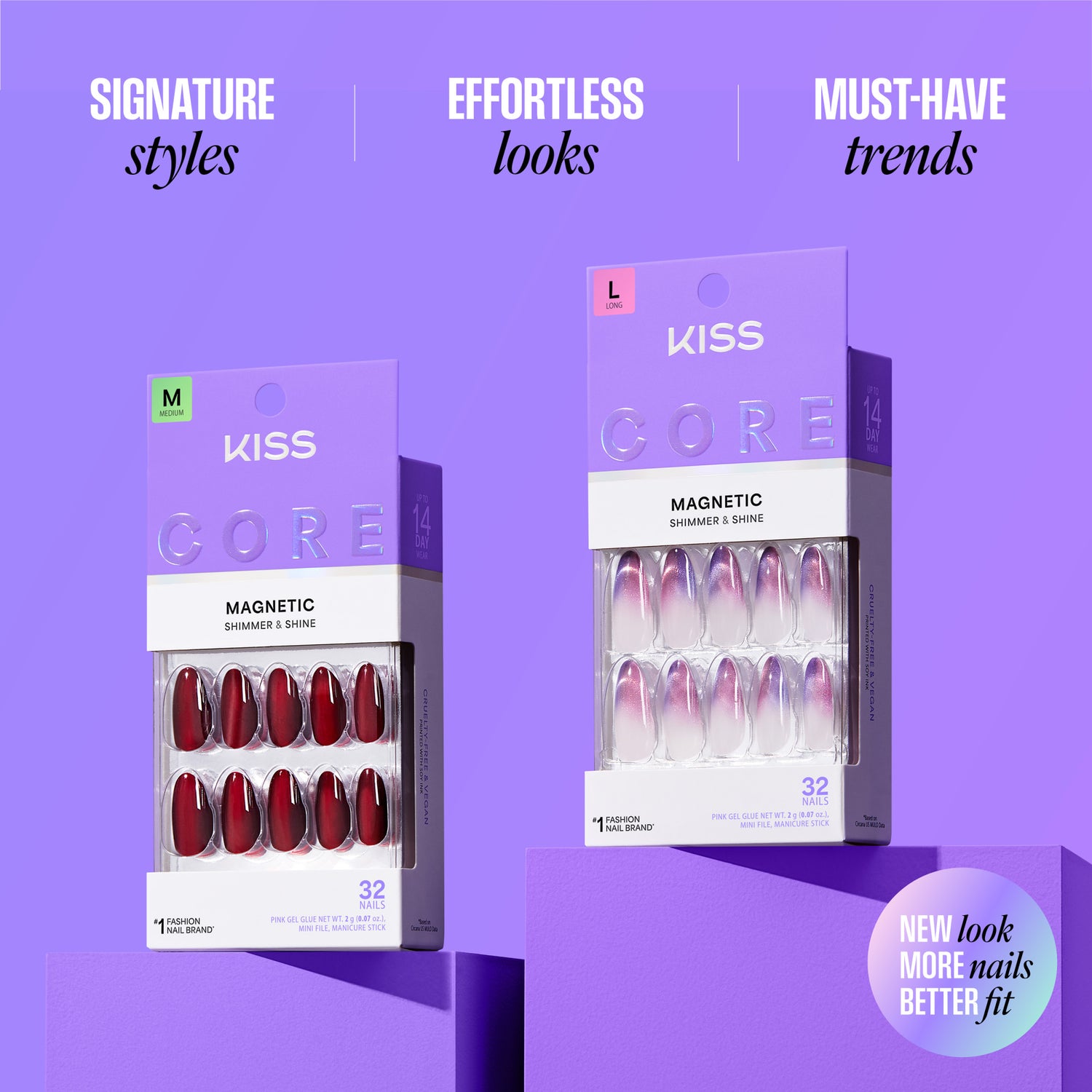 Kiss Core Magnetic Press On Fake Glue Nails - Glaring Sparks | Design, Purple, Medium, Almond