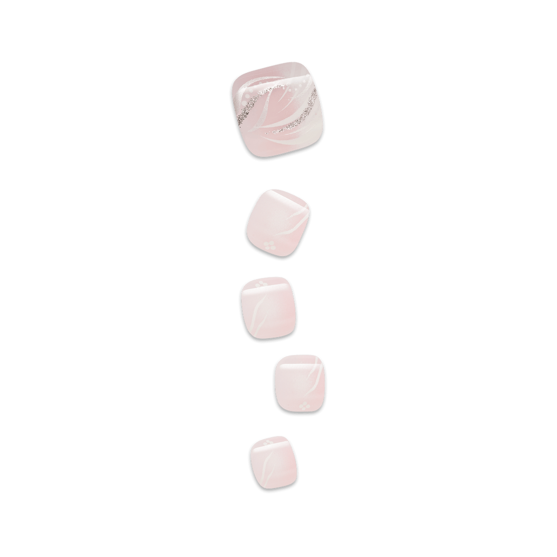 Five pink nails on a transparent background