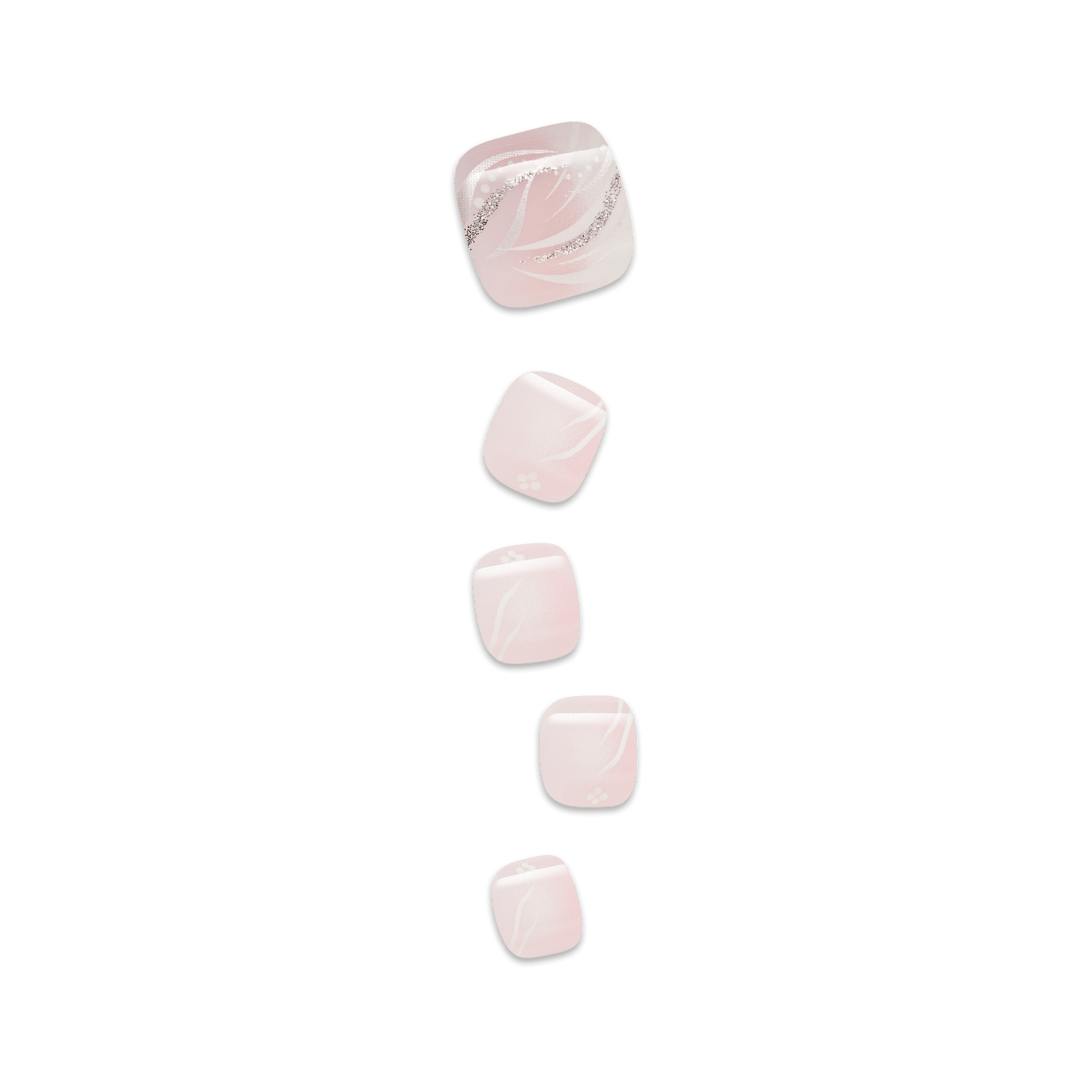 Five pink nails on a transparent background