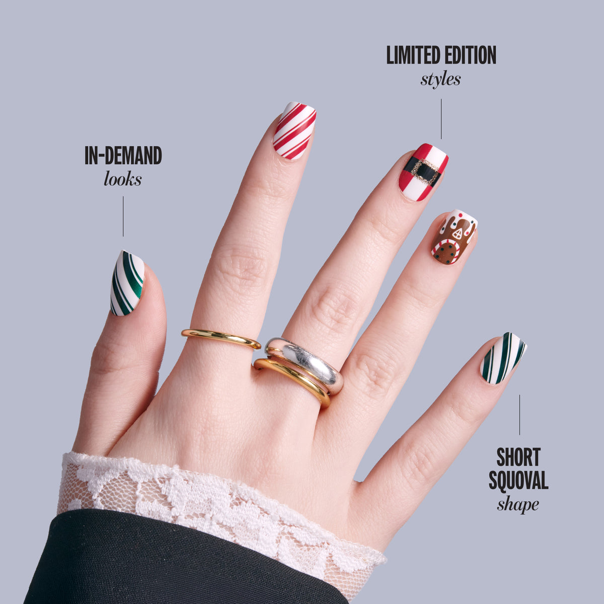 Kiss Merry Holiday Press On Fake Glue Nails - Sugar Knit | Design, Multicolor, Short, Squoval