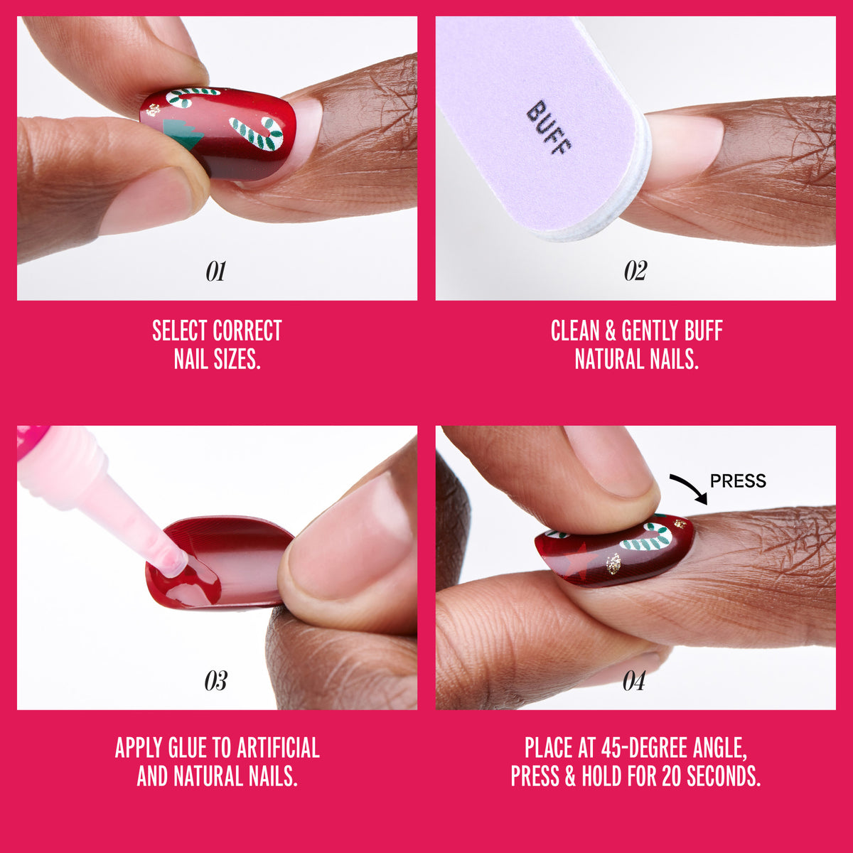 Kiss Merry Holiday Press On Fake Glue Nails - Deck The Nails | Design, Red &amp; White, Medium, Almond