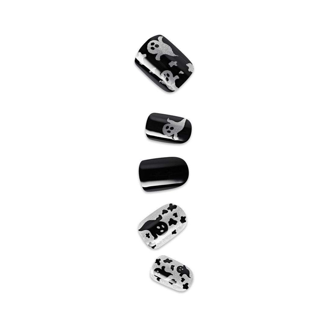 Impress Design Halloween No Glue Fake Press On Nails - Haunt Me | Design, Black, Short, Squoval, Glow In The Dark, Manicure