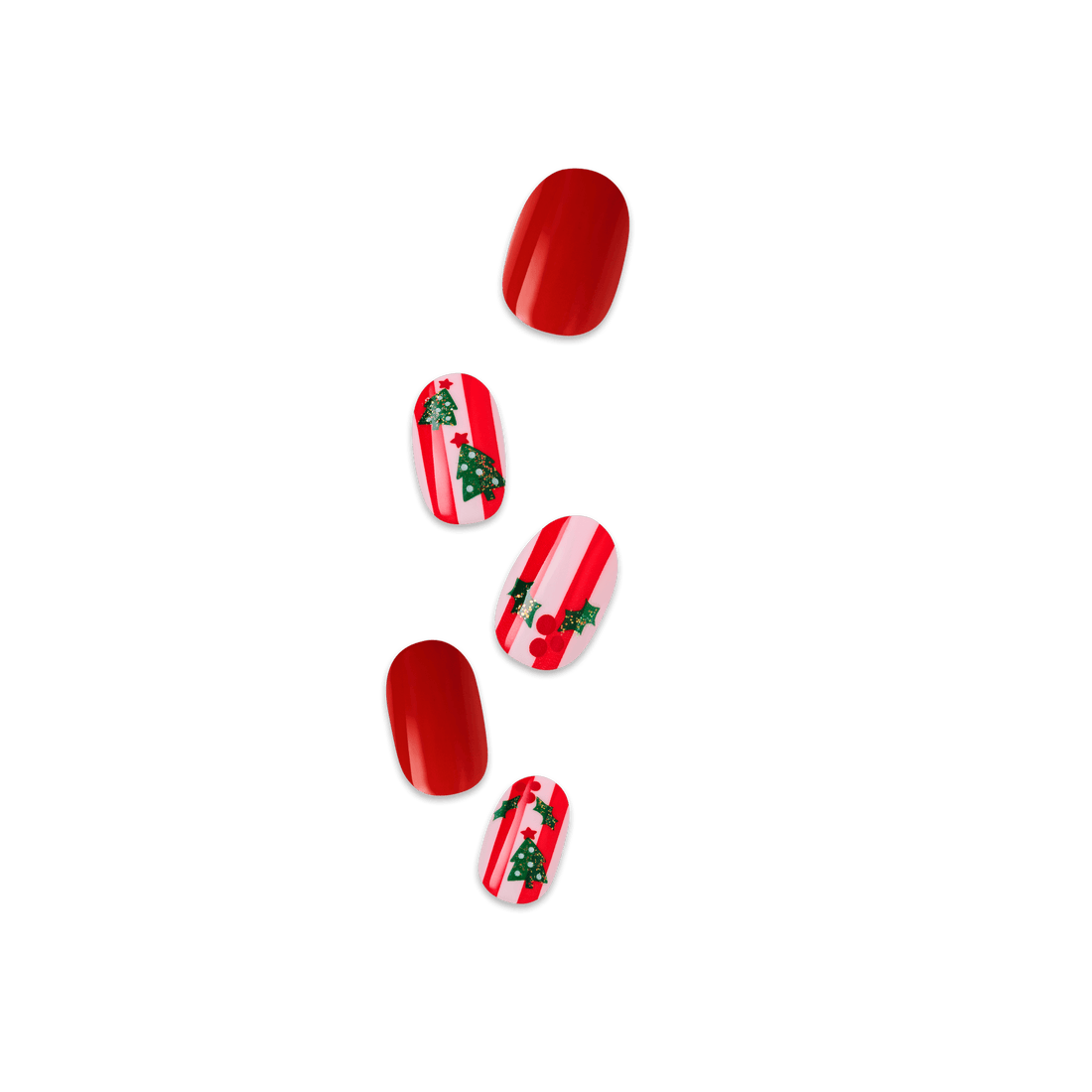 Impress Design Holiday No Glue Fake Press On Nails - Spark | Design, Red, Short, Oval, Manicure