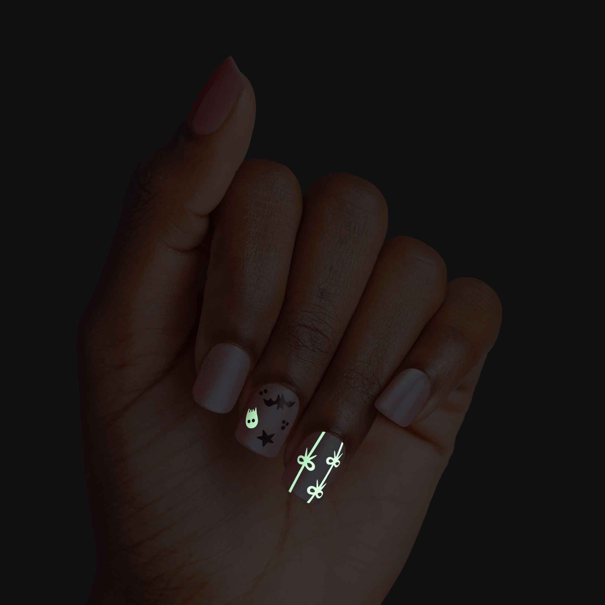 Impress Design Halloween No Glue Fake Press On Nails - Broom &amp; Bloom | Design, Pink, Short, Squoval, Glow In The Dark, Manicure