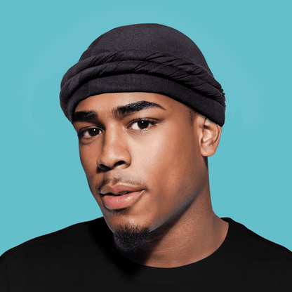 Satin-Lined Halo Turban Set Black w/ 2 Wave CapsPremium - Image 5