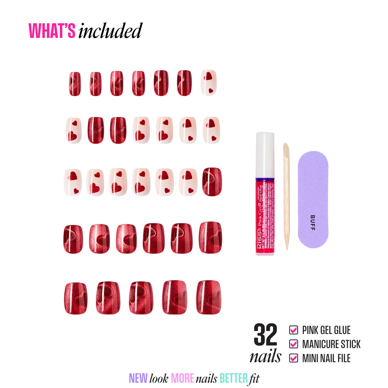 KISS LOVE Design Press On Glue Nails - Hues of Love