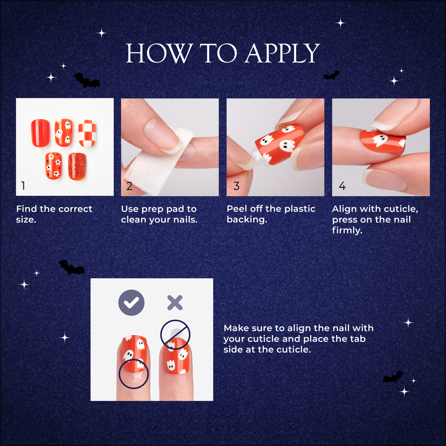 Impress Design Halloween No Glue Fake Press On Nails - Eternal Night | Design, Orange &amp; Black, Short, Squoval, Glow In The Dark, Manicure