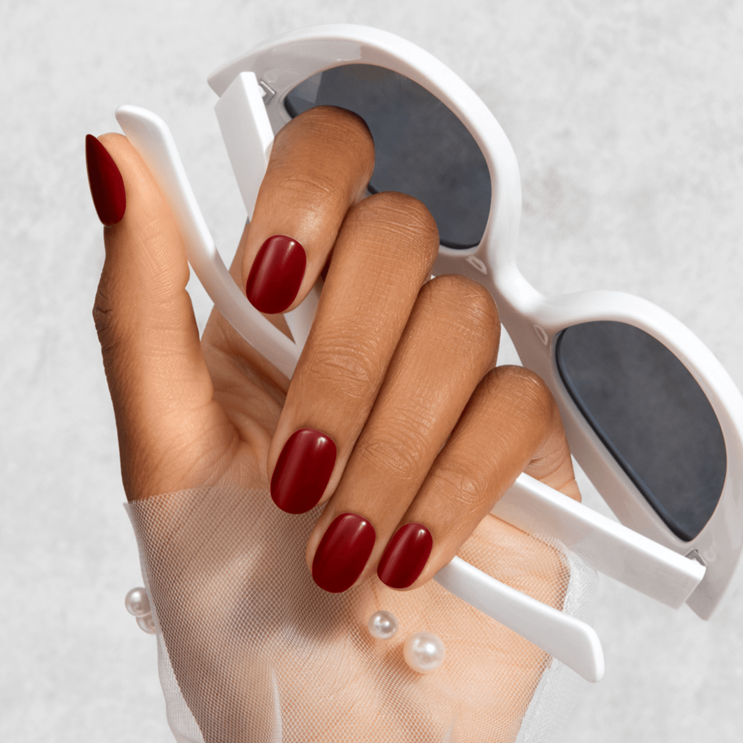 Impress Color No Glue Fake Press On Nails - Maplewood | Solid, Red, Short, Oval, Manicure
