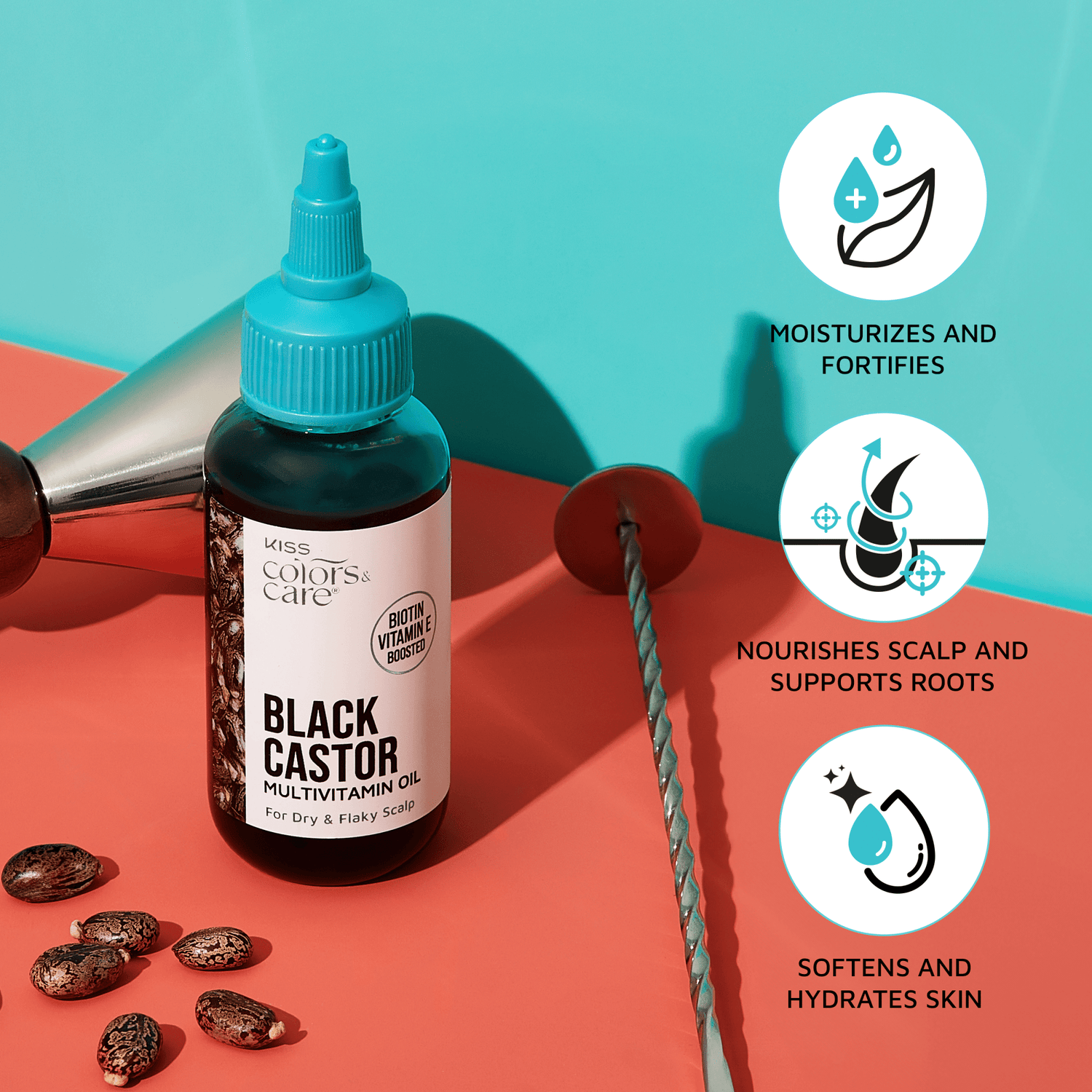 KISS Colors &amp; Care Multivitamin Oil &amp; Gua Sha - Black Castor