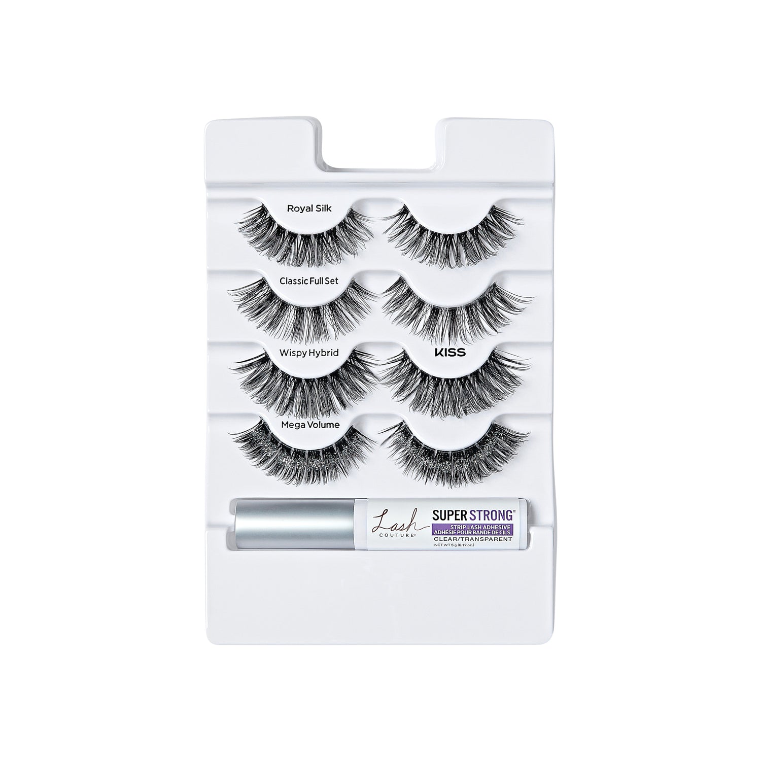 KISS Lash Couture set with 4 eyelash styles and Super Strong adhesive