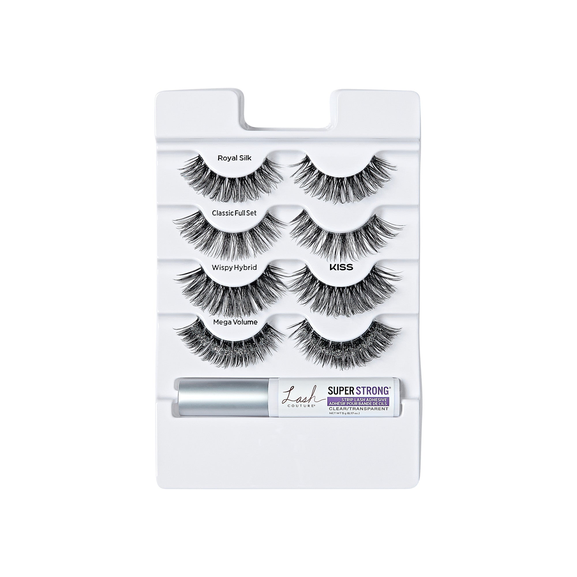 KISS Lash Couture set with 4 eyelash styles and Super Strong adhesive