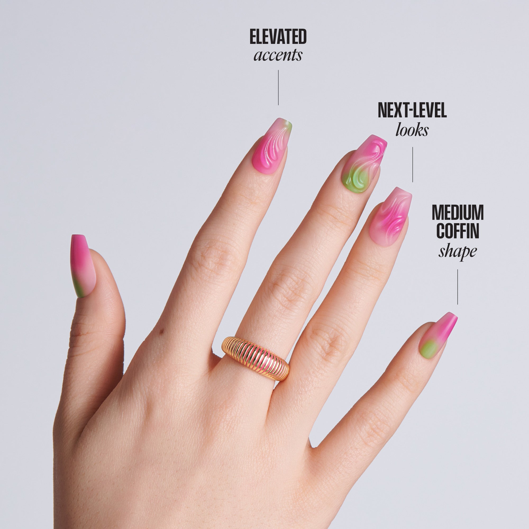 Kiss Glam Jeweled Press On Fake Glue Nails - Coconut Coast | 3D