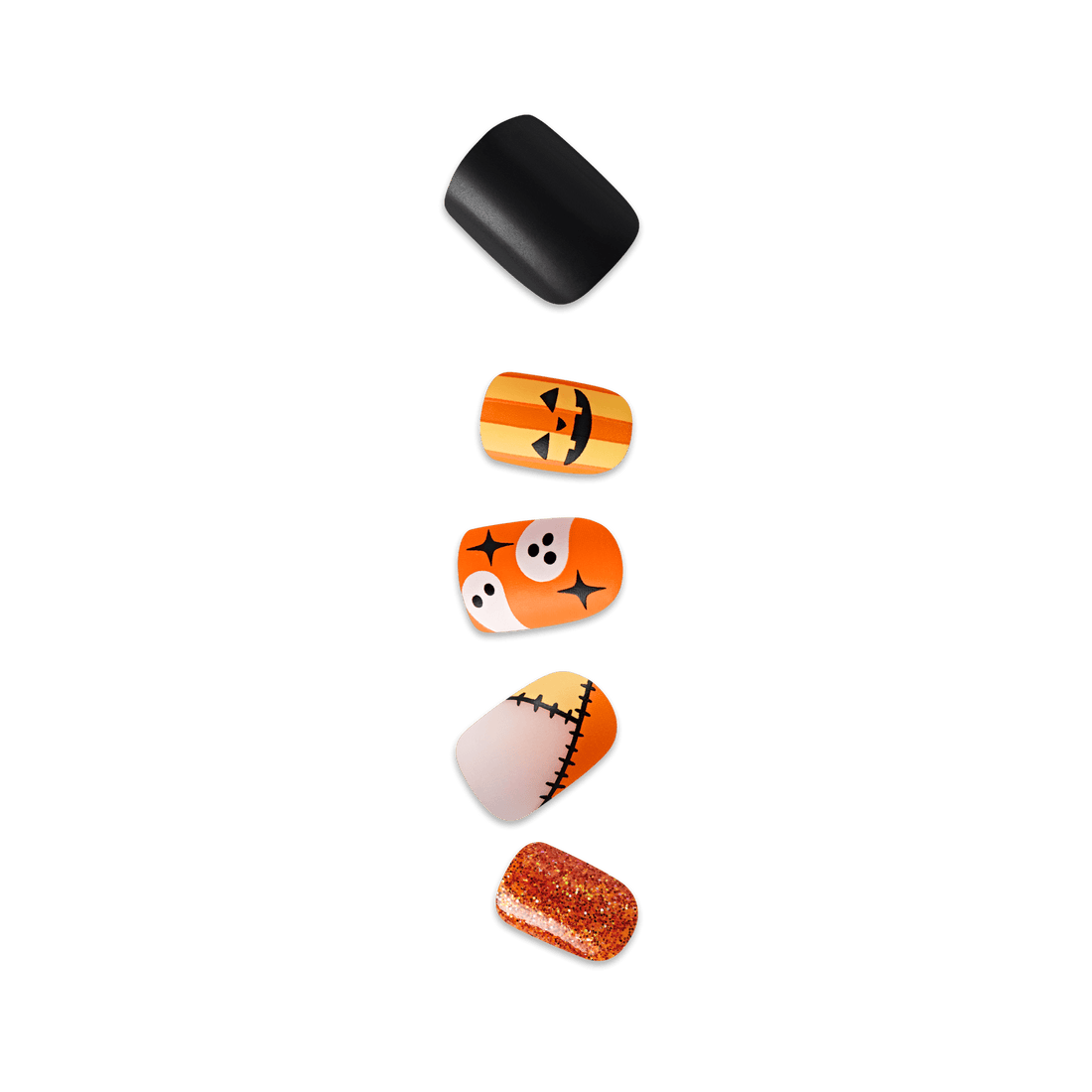 Impress Design Halloween No Glue Fake Press On Nails - Dead Glam | Design, Orange &amp; Black, Short, Squoval, Glow In The Dark, Manicure