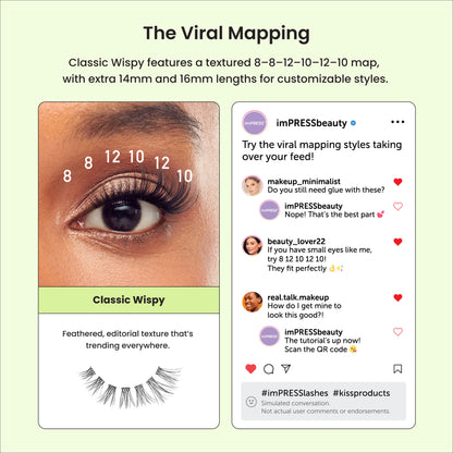 imPRESS Pre-Glued Individual Lashes Multipack, Classic Wispy, 60 Lash Clusters