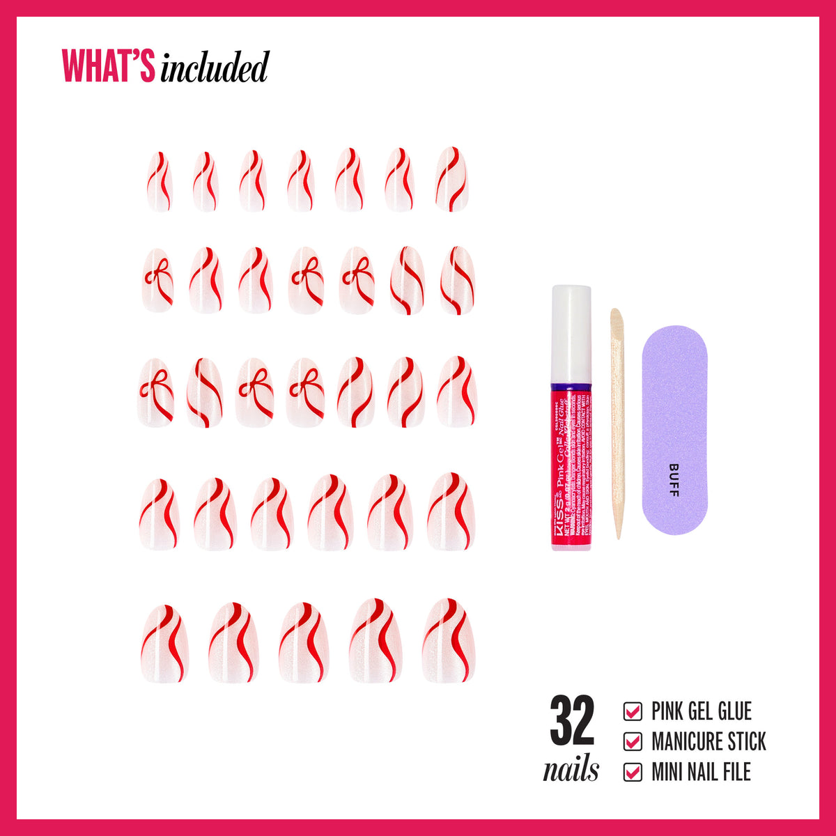Kiss Merry Holiday Press On Fake Glue Nails - Shimmer Season | Design, Red, Medium, Almond