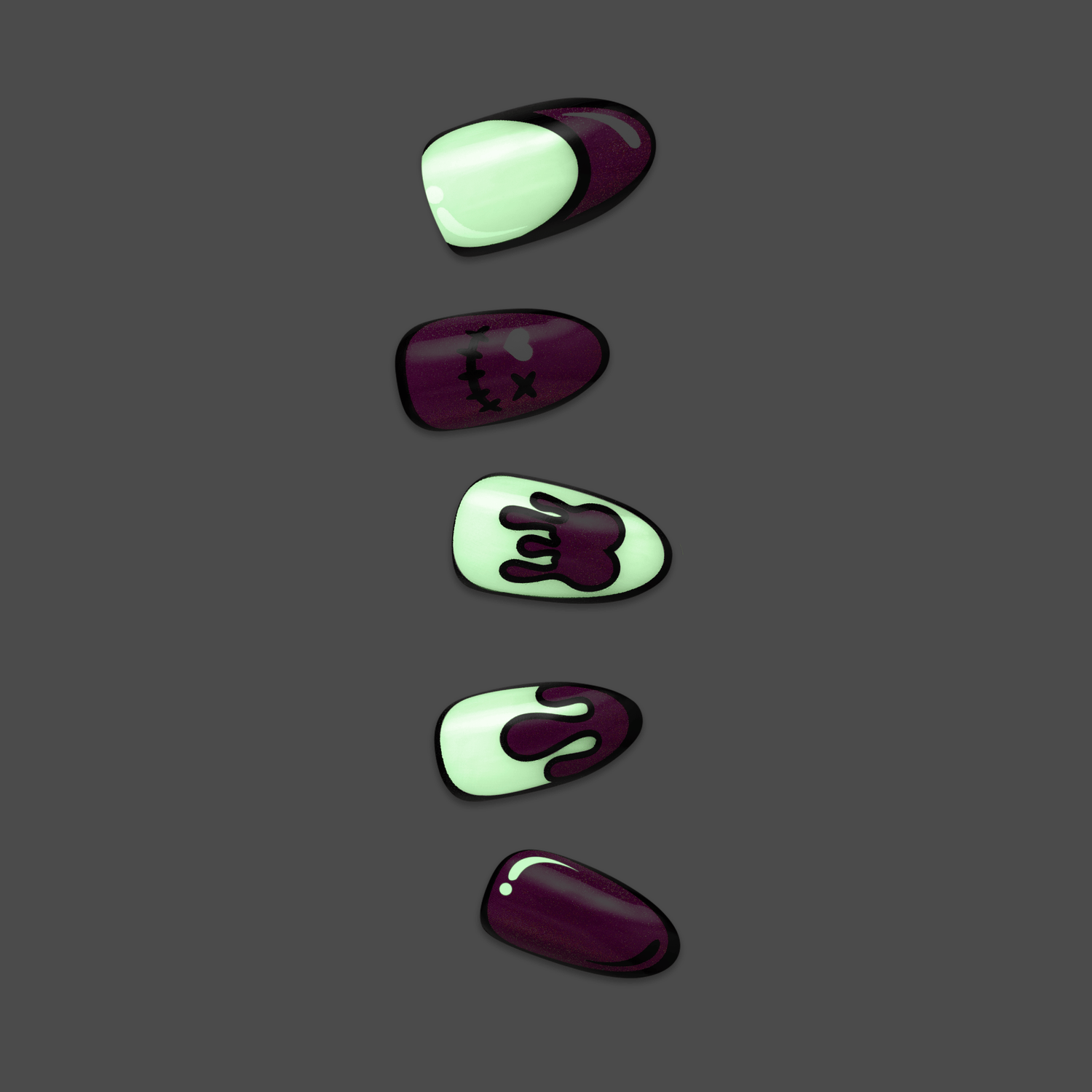 Impress Design Halloween No Glue Fake Press On Nails - Scary Glow | French Design, Pink, Medium, Almond, Glow In The Dark, Manicure